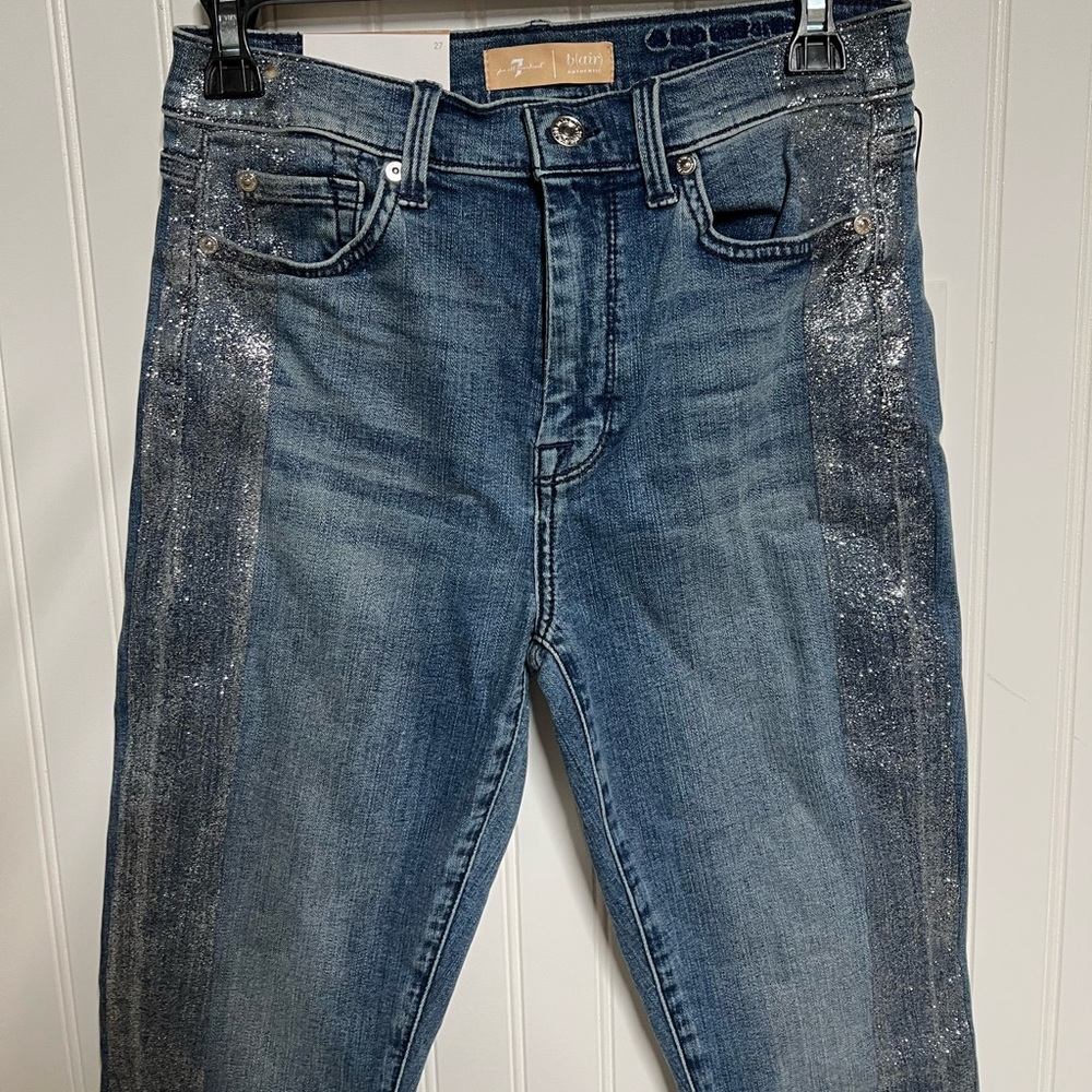 NWT 7 FOR ALL MANKIND B(air) High-waist Ankle Skinny Jeans 27 Glitter - Picture 7 of 13